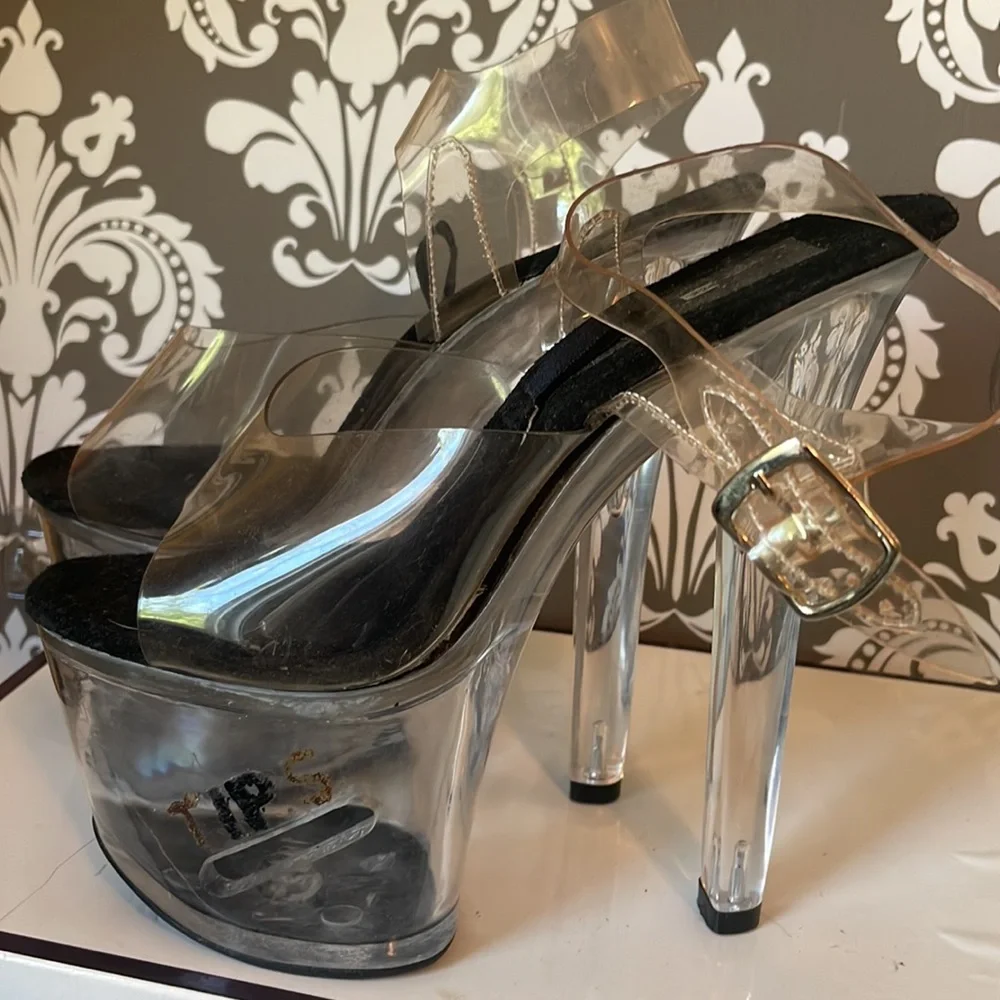 Stripper shoes - platform with place for tips - clear shoes - Halloween, pageant